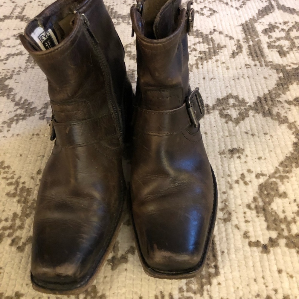 Frye ankle booties with buckle. 🖤